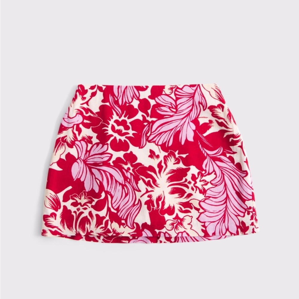 NWT Curve Love - Floral Pink and Red Women's Linen Skirt